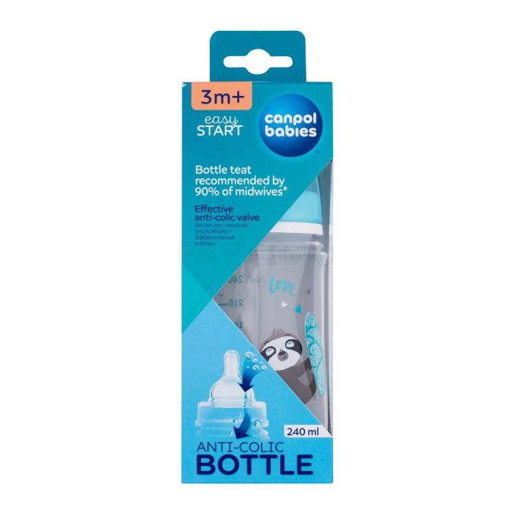 Canpol babies Exotic Animals Easy Start Anti-Colic Bottle Blue 3m+ Babyflasche für Kinder 240 ml