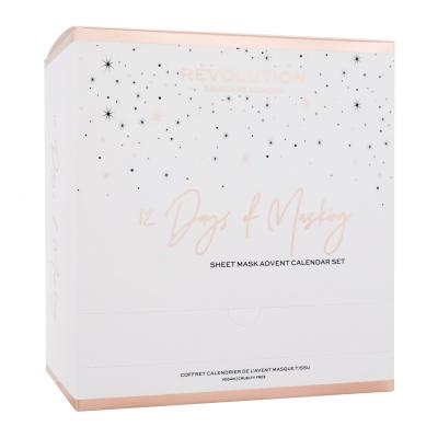 Revolution Skincare 12 Days Of Masking Sheet Mask Advent Calendar Geschenkset Tuchmaske 8 St. + Lippenmaske 1 St. + Handmaske 1 St. + Augenpolster 1 St. + Massageroller für das Gesicht