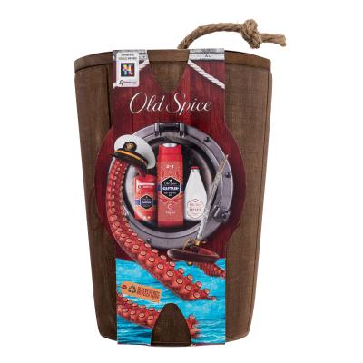Old Spice Captain Geschenkset Deostick 50 ml + Duschgel 3in1 250 ml + Aftershave 100 ml + Holzfass