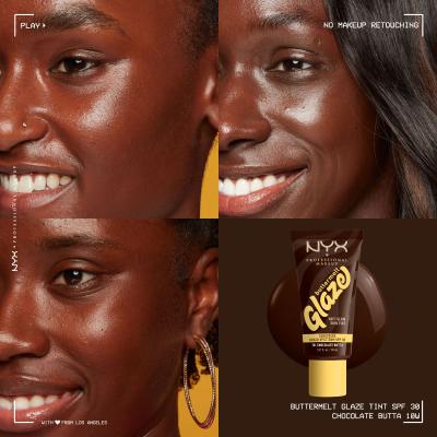 NYX Professional Makeup Buttermelt Glaze Soft Glow Skin Tint SPF30 Foundation für Frauen 30 ml Farbton  10 Chocolate Butta