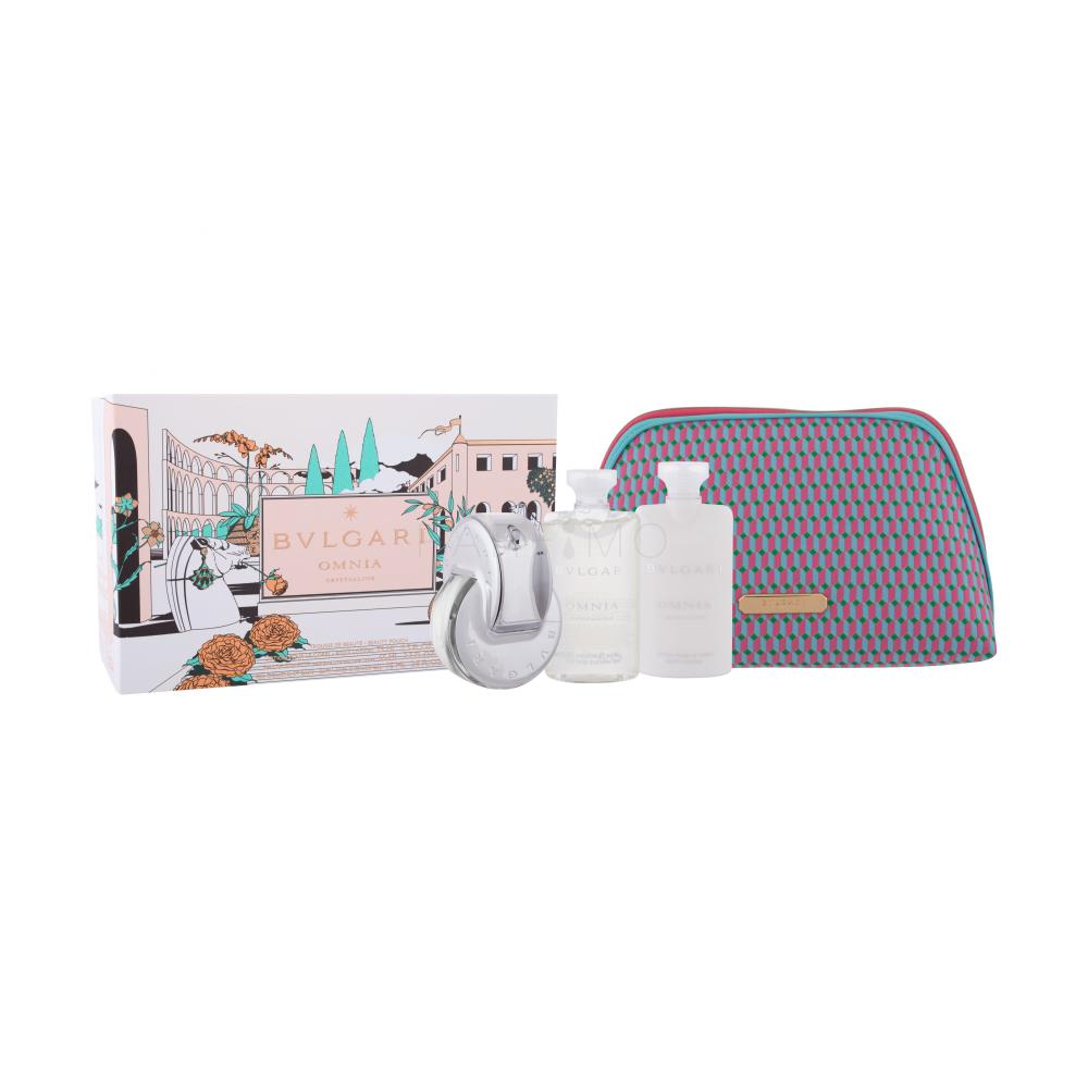 Bvlgari Omnia Crystalline Geschenkset Edt 65 ml +Duschgel 75 ml + Körperlotion 75 ml + Kosmetiktasche