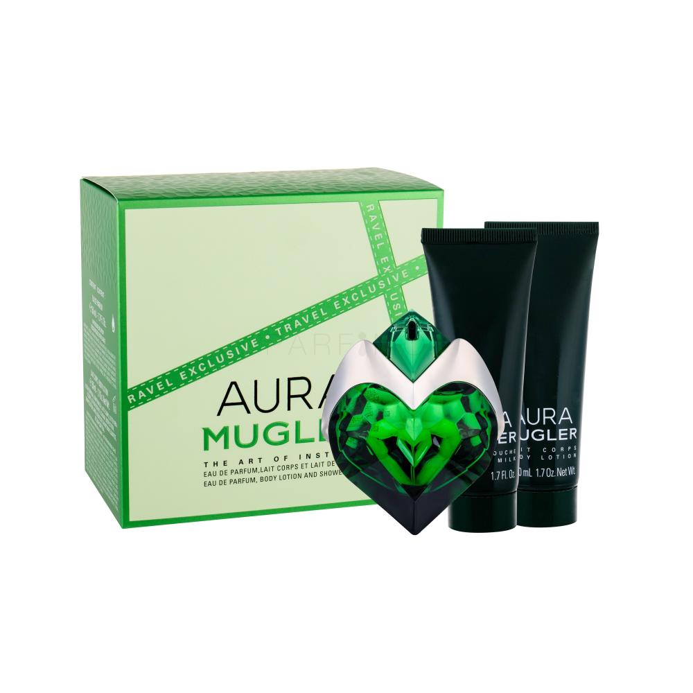 Mugler Aura Geschenkset Edp nachfullbar 50 ml Korperlotion 50 ml Duschlotion 50 ml Nachfullbar Parfimo.at