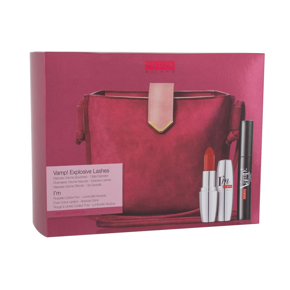 Pupa Vamp! Explosive Lashes Geschenkset Mascara Vamp! Explosive Lashes 12 ml + Lippenstift I´m 3,5 g 303 Flamboyant Orange + Handtasche