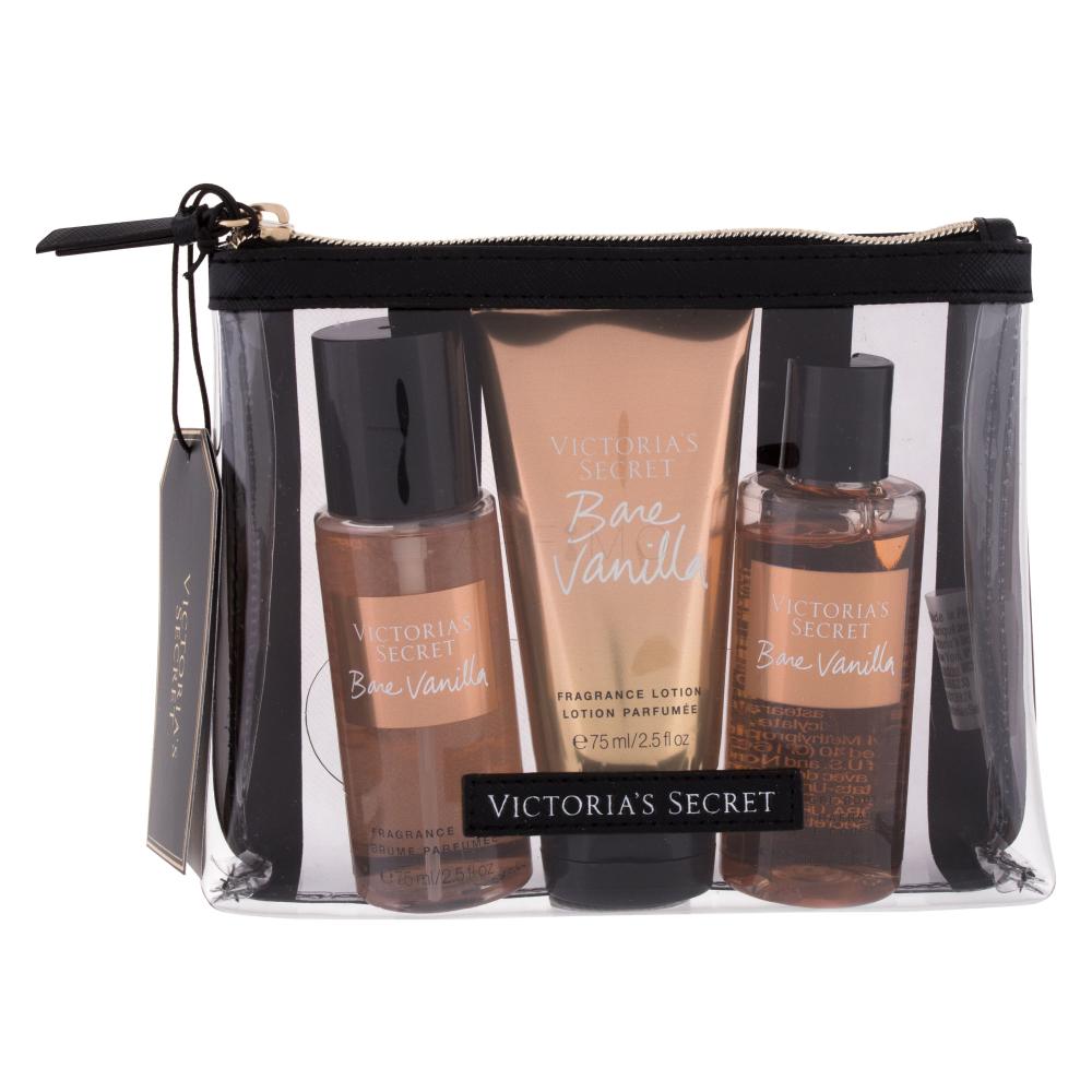 Victoria´s Secret Bare Vanilla Geschenkset nährendes Körperspray 75 ml + Körpermilch 75 ml + Duschgel 89 ml + Kosmetiktasche