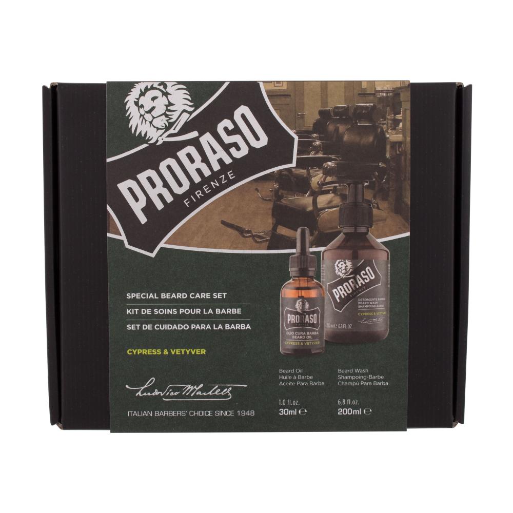 PRORASO Cypress & Vetyver Special Beard Care Set Geschenkset Bartshampoo Cypress & Vetyver 200 ml + Bartöl Cypress & Vetyver 30 ml