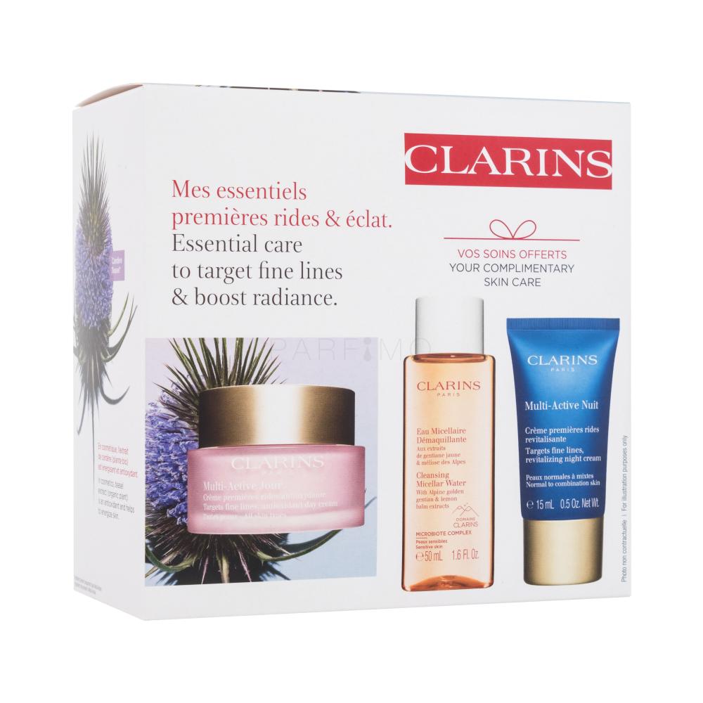 Clarins Multi-Active Geschenkset Tagescreme Multi-Active Day 50 ml + Nachtcreme Multi-Active Night 15 ml + Mizellenwasser Cleansing Micellar Water 50 ml
