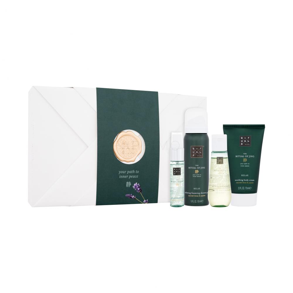Rituals The Ritual Of Jing 4 Calming Bestsellers Geschenkset Körpercreme The Ritual Of Jing 70 ml + Duschschaum The Ritual Of Jing 50 ml + Öl für Haar und Körper The Ritual Of Jing 50 ml + Raumspray The Ritual Of Jing 20 ml
