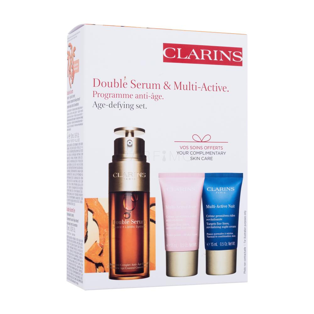 Clarins Double Serum & Multi-Active Age-Defying Set Geschenkset Gesichtsserum Double Serum 50 ml + Tagescreme Multi-Active Day 15 ml + Nachtcreme Multi-Active Night 15 ml + Augenserum Double Serum Eye 0,9 ml