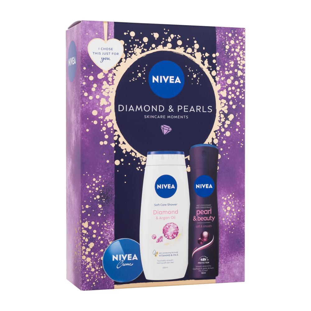 Nivea Diamond & Pearls Geschenkset Universal Cream Creme 30 ml + Antiperspirant Pearl & Beauty Black 150 ml + Duschcreme Diamond & Argan Oil 250 ml