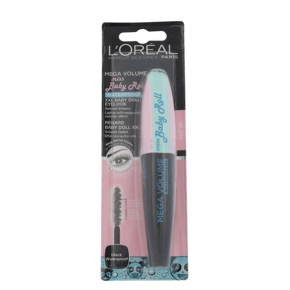 L'Oréal Paris Mega Volume Miss Baby Roll Waterproof Mascara für Frauen 9,1 ml Farbton  Black Waterproof