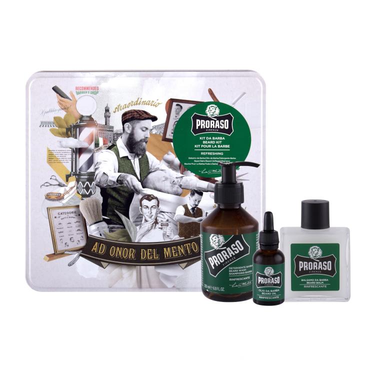 PRORASO Eucalyptus Beard Wash Geschenkset Bartshampoo 200 ml + Bartbalsam 100 ml + Bartöl 30 ml + Blechdose