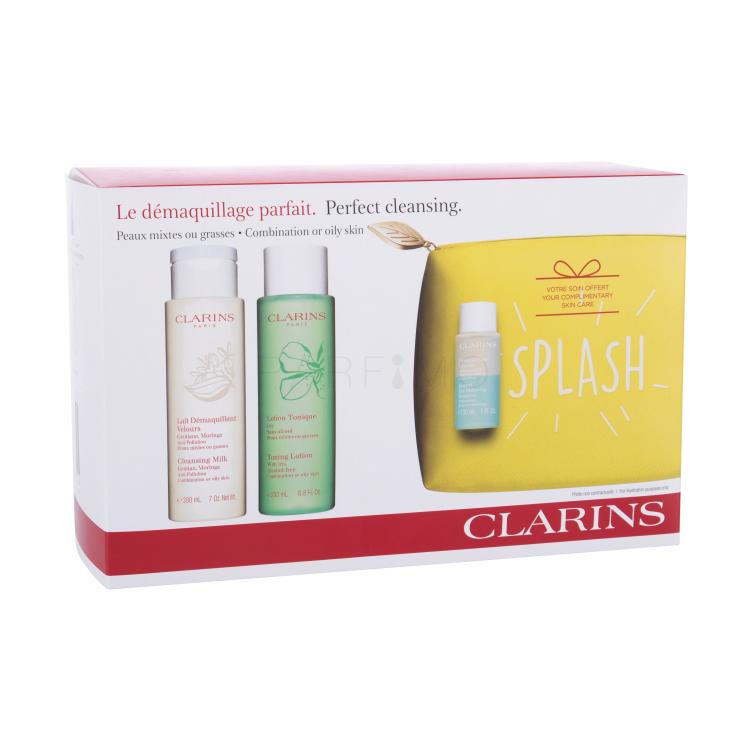 Clarins Perfect Cleansing Geschenkset Reinigungsmilch 200 ml + Reinigungswasser 200 ml + Augen-Make-up Entferner 30 ml + Kosmetiktasche