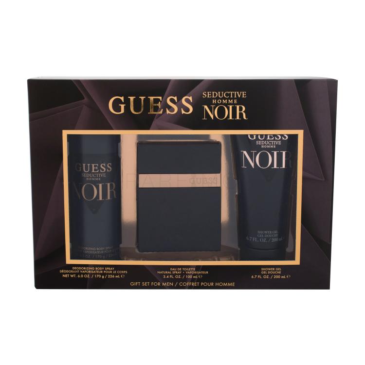 GUESS Seductive Homme Noir Geschenkset Edt 100 ml + Duschgel 200 ml + Deodorant 226 ml