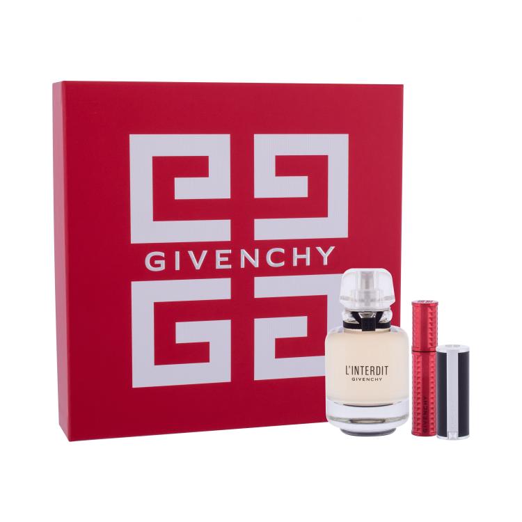 Givenchy L&#039;Interdit Geschenkset Edp 50 ml + Lippenstift Le Rouge 1,5 g 333 L´Interdit + Mascara Volume Disturbia 4 g 01 Black Disturbia