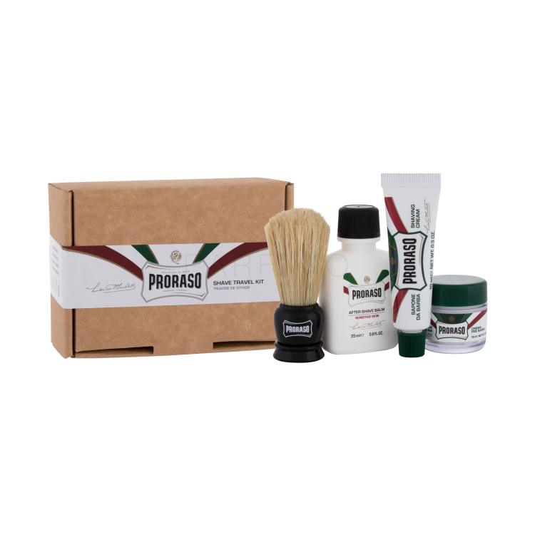 PRORASO Shave Travel Kit Geschenkset After Shave Balsam Green 25 ml + Before Shave Creme Green 15 ml + After Shave Creme Green 10 ml + Rasierpinsel