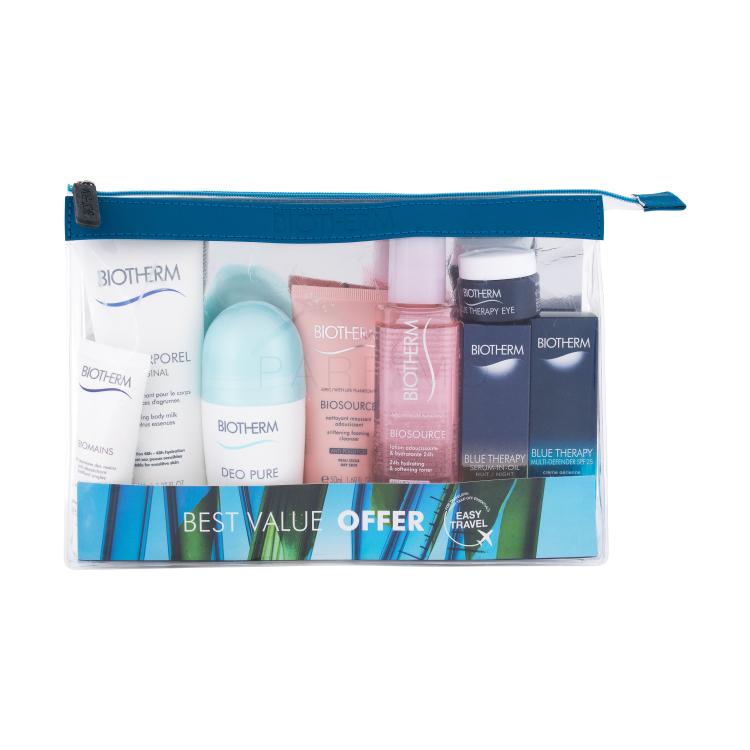 Biotherm Blue Therapy Geschenkset Tagescreme Blue Therapy SPF 25 10 ml + Gesichtsserum Blue Therapy10 ml + Augenserum Blue Therapy 5 ml + Gesichtstonic Biosource 100 ml + Reinigungsschaum Biosource 50 ml + Deodorant Deo Pure 75 ml + Körpermilch Lait Corporel 100 ml + Handcreme Biomains 20 ml + Kosme