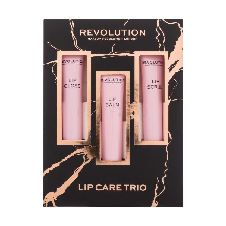 Makeup Revolution London Lip Care Trio Geschenkset Lippenbalsam Lip Balm 8 ml + Lipgloss 8 ml + Lippenpeeling Lip Scrub 8 ml