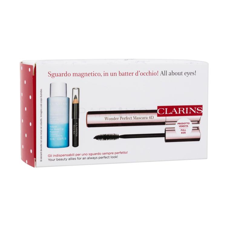 Clarins Wonder Perfect 4D Gift Set Geschenkset Wonder Perfect Mascara 4D 8 ml + Make-up Entferner Instant Eye Make-Up Remover 10 ml + Kajalstift Crayon Khol 0,39 g 01 Carbon Black