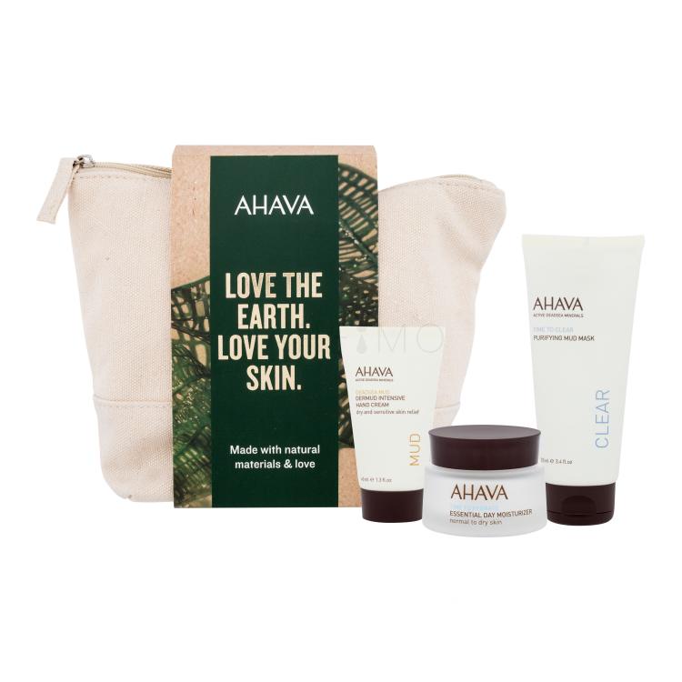 AHAVA Naturally Beautifully Hydrated Geschenkset Tagescreme Time To Hydrate Essential Day Moisturizer 50 ml + Gesichtsmaske Time To Clear Purifying Mud Mask 100 ml + Handcreme Deadsea Mud Dermud Intensive Hand Cream 40 ml + Kosmetiketui