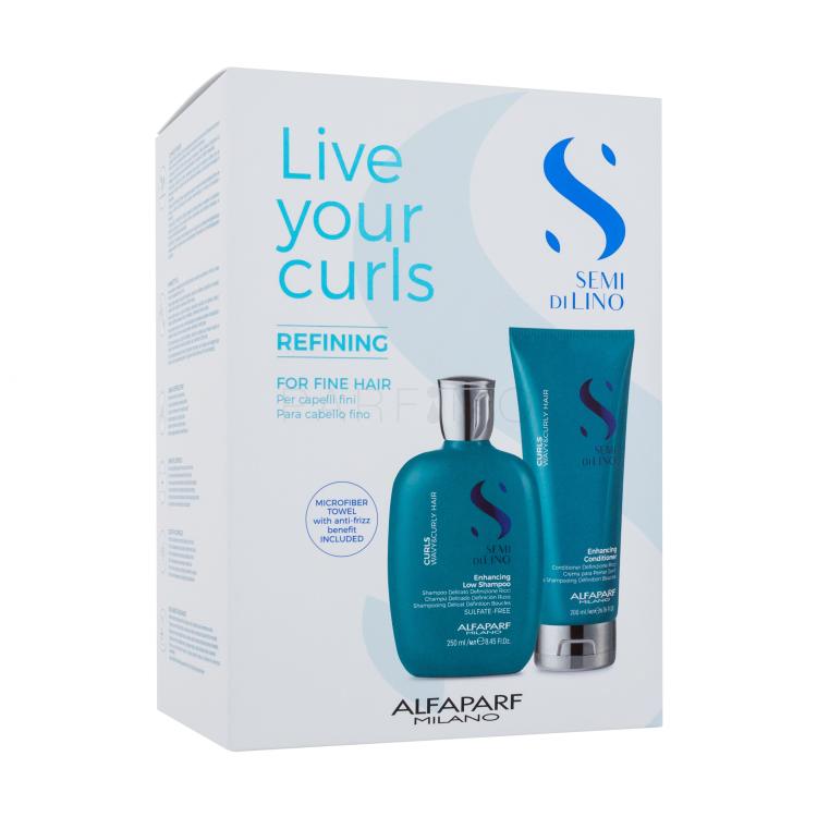 ALFAPARF MILANO Semi Di Lino Live Your Curls Refining Geschenkset Semi Di Lino Curls Enhancing Low Shampoo 250 ml + Semi Di Lino Curls Enhancing Conditioner 200 ml + Handtuch