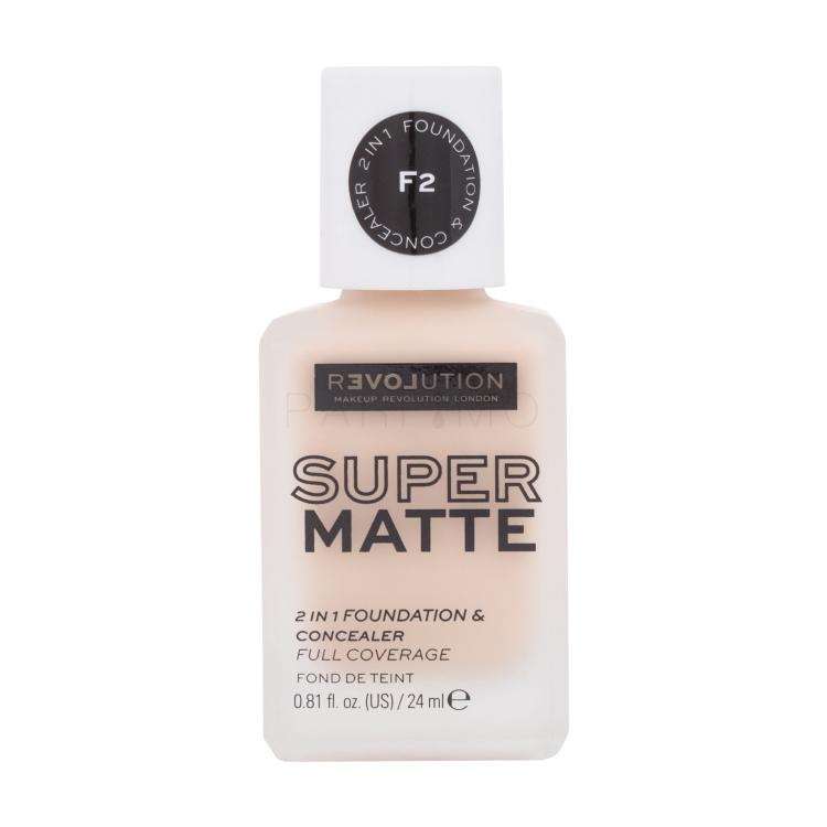 Revolution Relove Super Matte 2 in 1 Foundation &amp; Concealer Foundation für Frauen 24 ml Farbton  F2