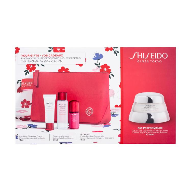 Shiseido Bio-Performance Time Fighting Program Geschenkset Tagescreme Bio-Performance Advanced Super Revitalizing Cream 50 ml + Gesichtsserum Ultimune Power Infusing Concentrate 10 ml + Reinigungsschaum Clarifying Cleansing Foam 15 ml + Gesichtswasser  Treatment Softener 30 ml + Kosmetiketui