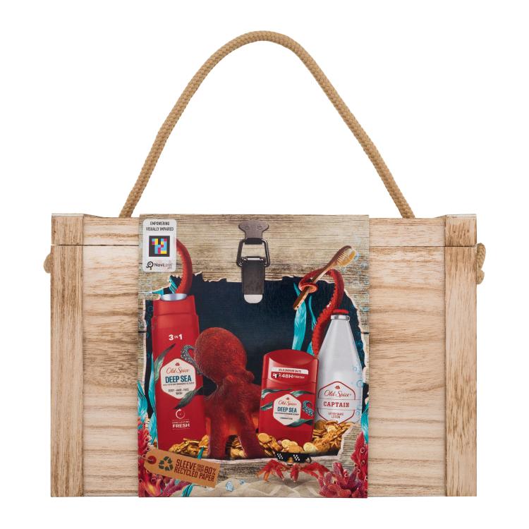 Old Spice Deep Sea Geschenkset Deostick 50ml + Duschgel 3in1 250ml + Aftershave 100ml + Holzbox