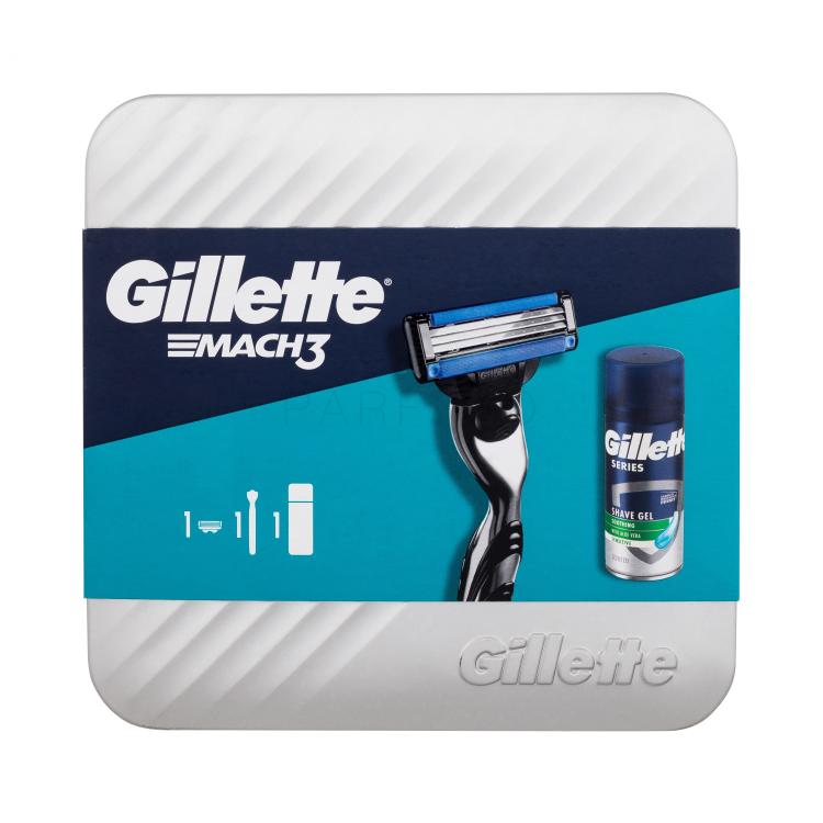 Gillette Mach3 Geschenkset Rasierer 1 St. + Rasiergel Soothing With Aloe Vera Sensitive 75 ml + Dose