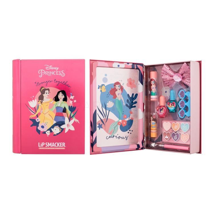 Lip Smacker Disney Princess Magic Book Tin Geschenkset Lippenbalsam 3,4 g + Aufhellungscreme 6 x 0,25 g + Nagellack 2 x 4,25 ml + Lippenstift 1,25 g + Applikator + Haarspange + Fingertrenner + Dose