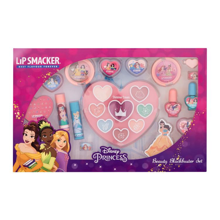 Lip Smacker Disney Princess Beauty Blockbuster Set Geschenkset Lippenbalsam 2 x 3,4 g + Textmarker 4 x 1,2 g und 4 x 0,9 g + Lipgloss 4 x 2,1 g + Nagellack 2 x 4,25 ml + Rouge-Palette 0,75 g + Rouge- und Textmarker-Palette 0,75 g + Ring 2 Stück + Haarspange + Nagelfeile + Nagelsticker