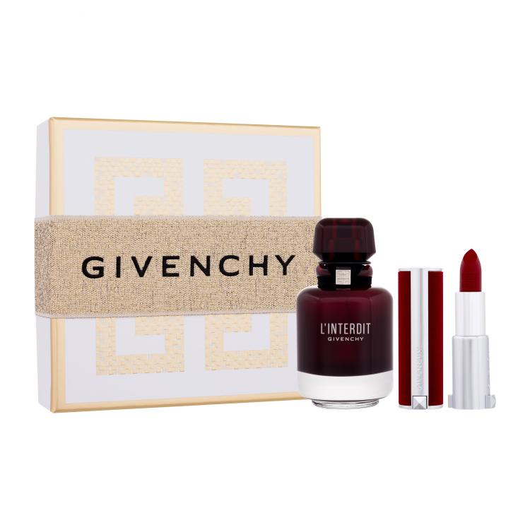 Givenchy L&#039;Interdit Rouge Geschenkset Eau de Parfum 50 ml + Lippenstift Le Rouge Deep Velvet 3,4 g 37 Rouge Grainé