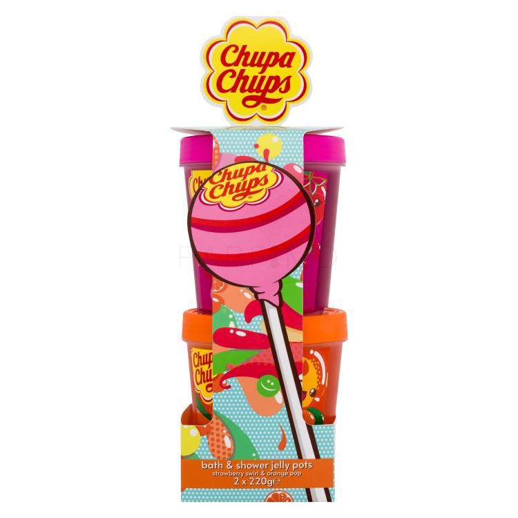 Chupa Chups Bath &amp; Shower Jelly Pots Geschenkset Badegelee Strawberry Swirl 220 g + Badegelee Orange Pop 220 g