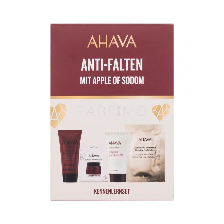 AHAVA Apple Of Sodom Advanced Deep Wrinkle Cream Geschenkset Gesichtscreme Apple Of Sodom Advanced Deep Wrinkle Cream 15 ml + Nachtpflegemaske Apple Of Sodom Overnight Deep Wrinkle Mask 6 ml + Augenmaske Osmoter Concentrate Reviving Eye Patches 4 g + Handcreme Deadsea Water Mineral Hand Cream 40 ml