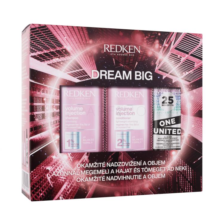 Redken Volume Injection Dream Big Geschenkset Shampoo Volumen Injektion 300 ml + Conditioner Volumen Injektion 300 ml + Haarpflege One United All-In-One Multi-Benefit-Kur 150 ml