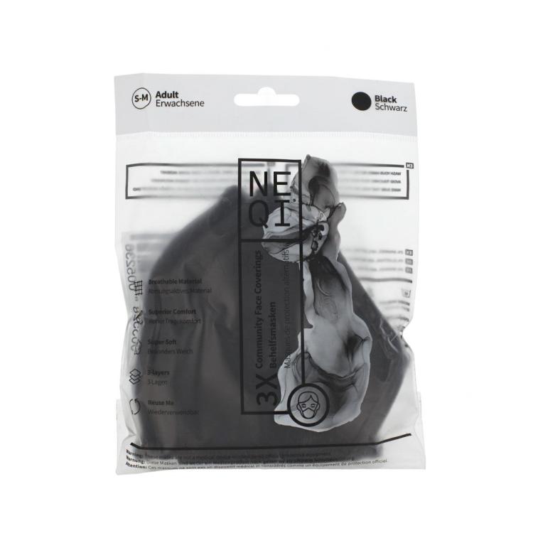 NEQI Adult Community Face Coverings S-M Black Mundschutz und Respirator 3 St.