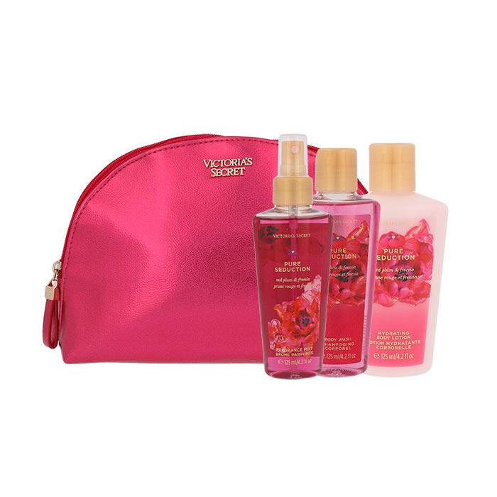 Victoria´s Secret Pure Seduction Geschenkset pflegendes Körperspray 125 ml + Körpermilch 125 ml + Duschgel 125 ml + Kosmetiktasche