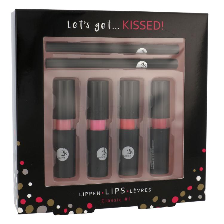 2K Let´s Get Kissed! Geschenkset Lippenstift 4x 3,5 g + Konturenstift für Lippen 2x 0,2 g
