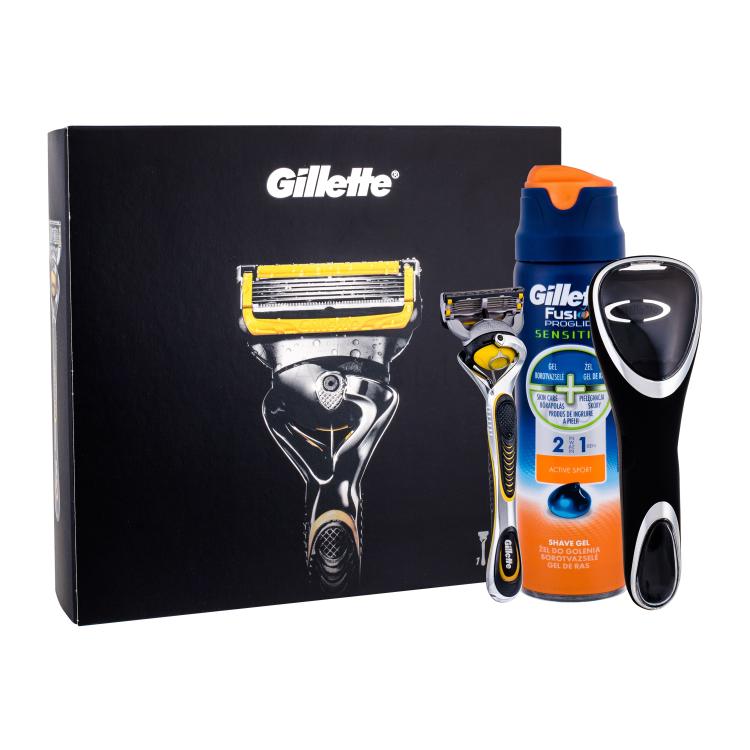 Gillette ProShield Geschenkset Rasierer mit einer Klinge 1 St + Rasiergel Fusion Proglide Sensitive Active Sport 170 ml + Rasierer Etui 1 St